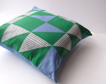 silk throw pillow cover - geometric mod vintage Vera scarf cushion / 1960s Op Art in blue green diamonds (ready to ship) gift idea for men