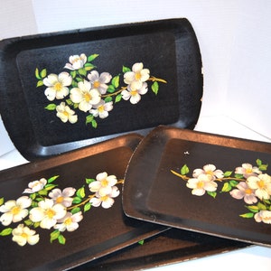 Vintage Magnolias on Black Lap and Table Trays