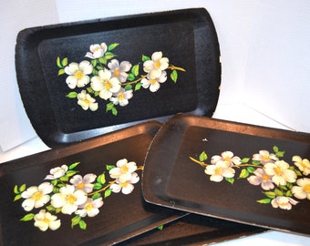 Vintage Magnolias on Black Lap and Table Trays