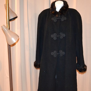 Swing Coat 1950's Era Style Faux Fur Satin Corded Toggles Loravi USA
