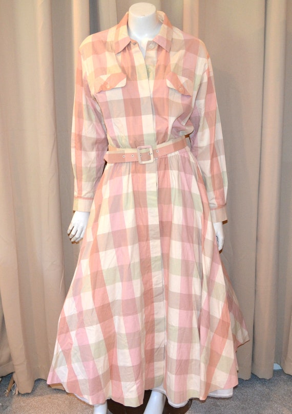 Vintage Dress Peachy Plaid All Week Long 1980's Fu