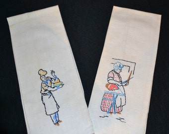 Vintage Kitschy His & Her Linen Towels
