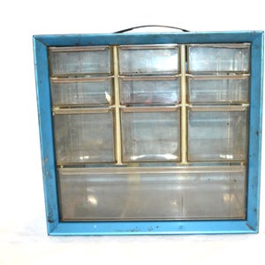 Vintage Metal Storage Box with Drawers Garage Barn Home For Industrial Fun