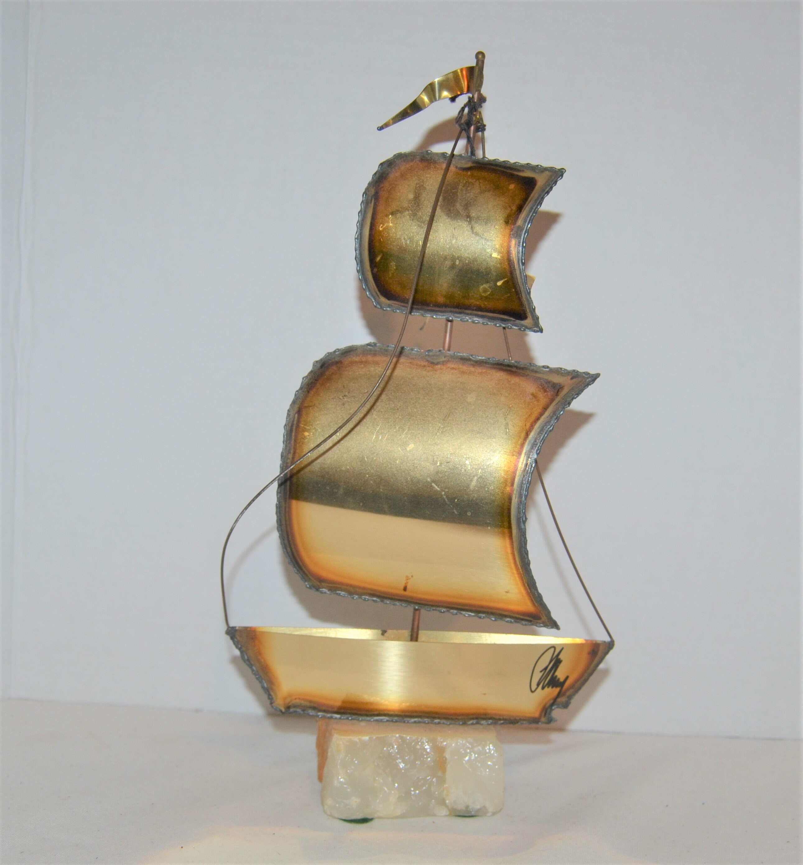 Vintage Sailboat 1970's Sculpture Modernism Onyx, Metals Maritime Nautical