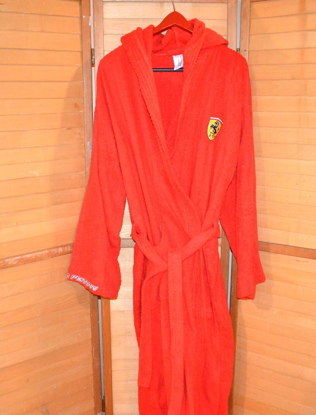 Vintage Robe Men's Wrap Belted Ferrari Scuderia Embroidered on Red - Etsy