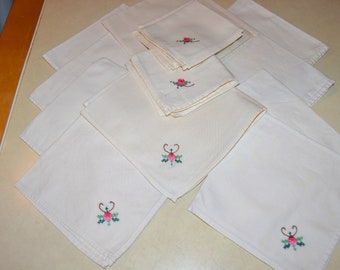 Vintage Dinner Napkins and Beverage Napkins Single Flower Cross Stitch on Buff