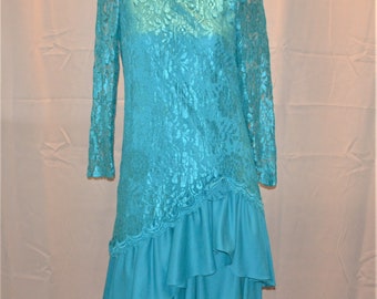 Vintage Dress Peacock Blue Lace Victorian Formal Party