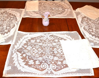 Vintage Placemats & Napkins Brazilian Lace for Four Shabby French Market Buff