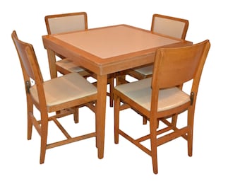 Vintage Mid Century Modern Folding Table & Chairs: Norquist Coronna