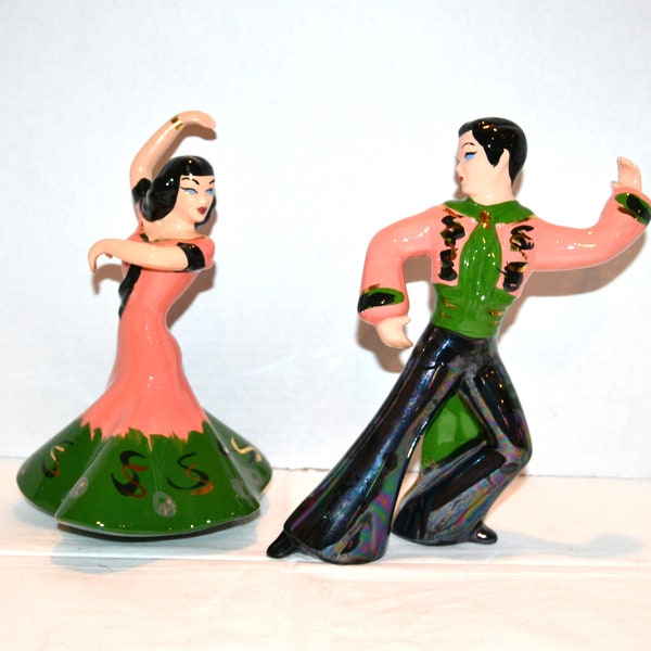 vintage Couple dansant des années 40 Statues Figurines Flamboyantes dorées