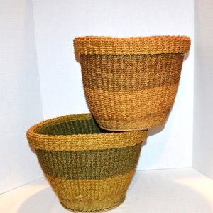 Sisal Baskets Planters Two Large Vintage