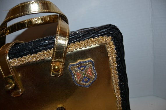 Vintage Handbag 1950's Crests in Beads on Gold wi… - image 5