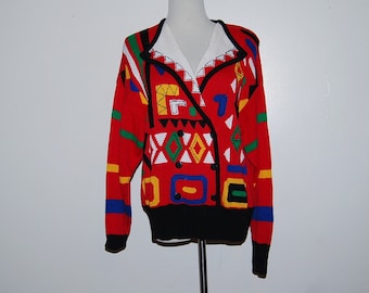 SALE Vintage Sweater Red Aztec,  Hipster,  Retro Santoria