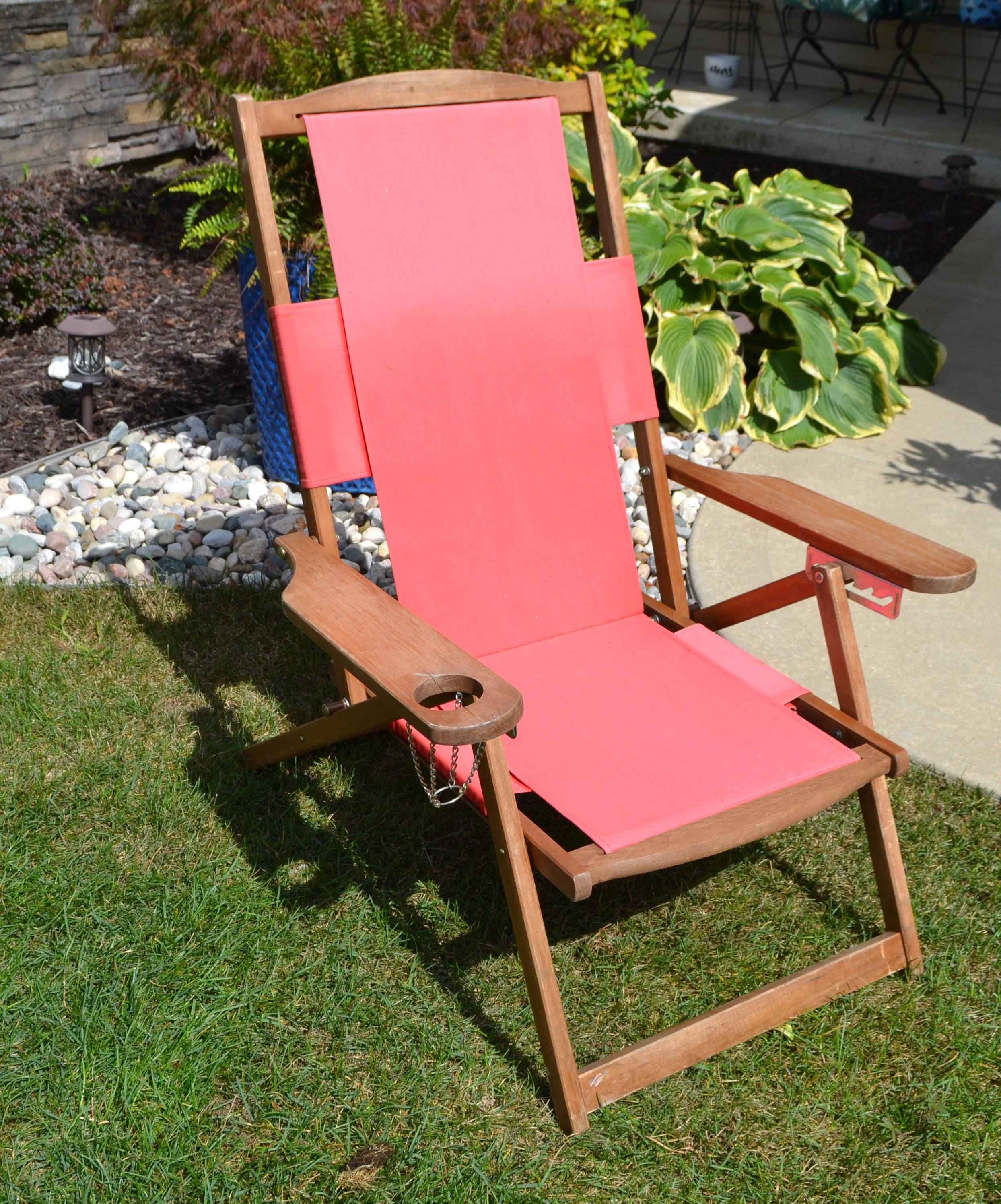 Sling-Light アウトドアチェア　アメリカンヴィンテージ Vintage Beach Sling Chair Wood & Canvas Deck Beach Pool