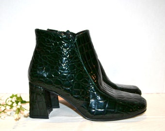 Vintage Boots Patent Emerald Green Retro Textured