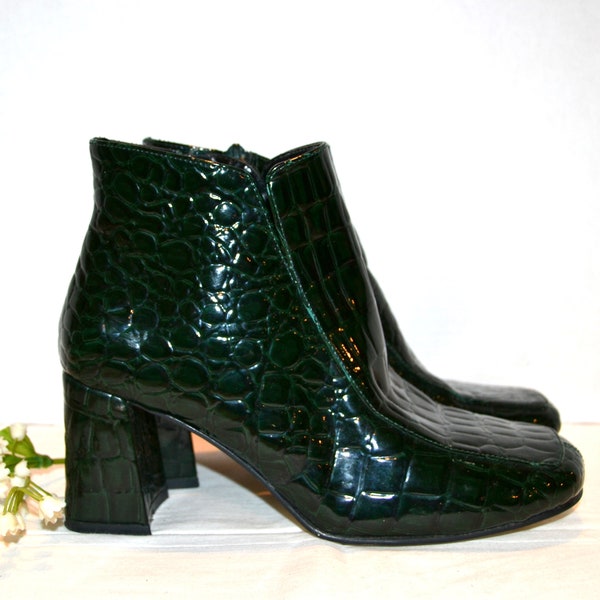 Vintage Boots Patent Emerald Green Retro Textured