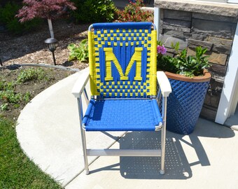 Vintage Lawn Chair Aluminum With Macrame Ski Rope Campy Lake Life