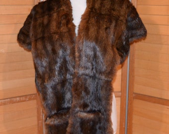 Vintage Fur Wrap Stole with Front Pockets