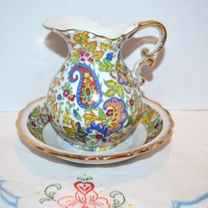 1950&#39;s Lefton Paisley Fantasia Fantazia Pitcher & Bowl with Gold