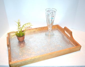 vintage Tray Wood Silver Foil Embossed Boho Eclectic