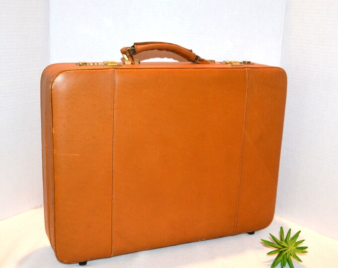 Vintage Box Briefcase All Leather Golden Etsy