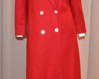 Vintage Coat Red Dress Wool Double Breasted 1970's