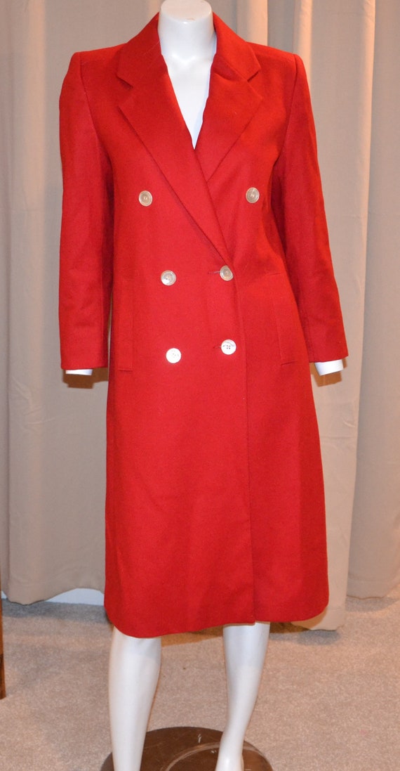 Vintage Coat Red Dress Wool Double Breasted 1970's