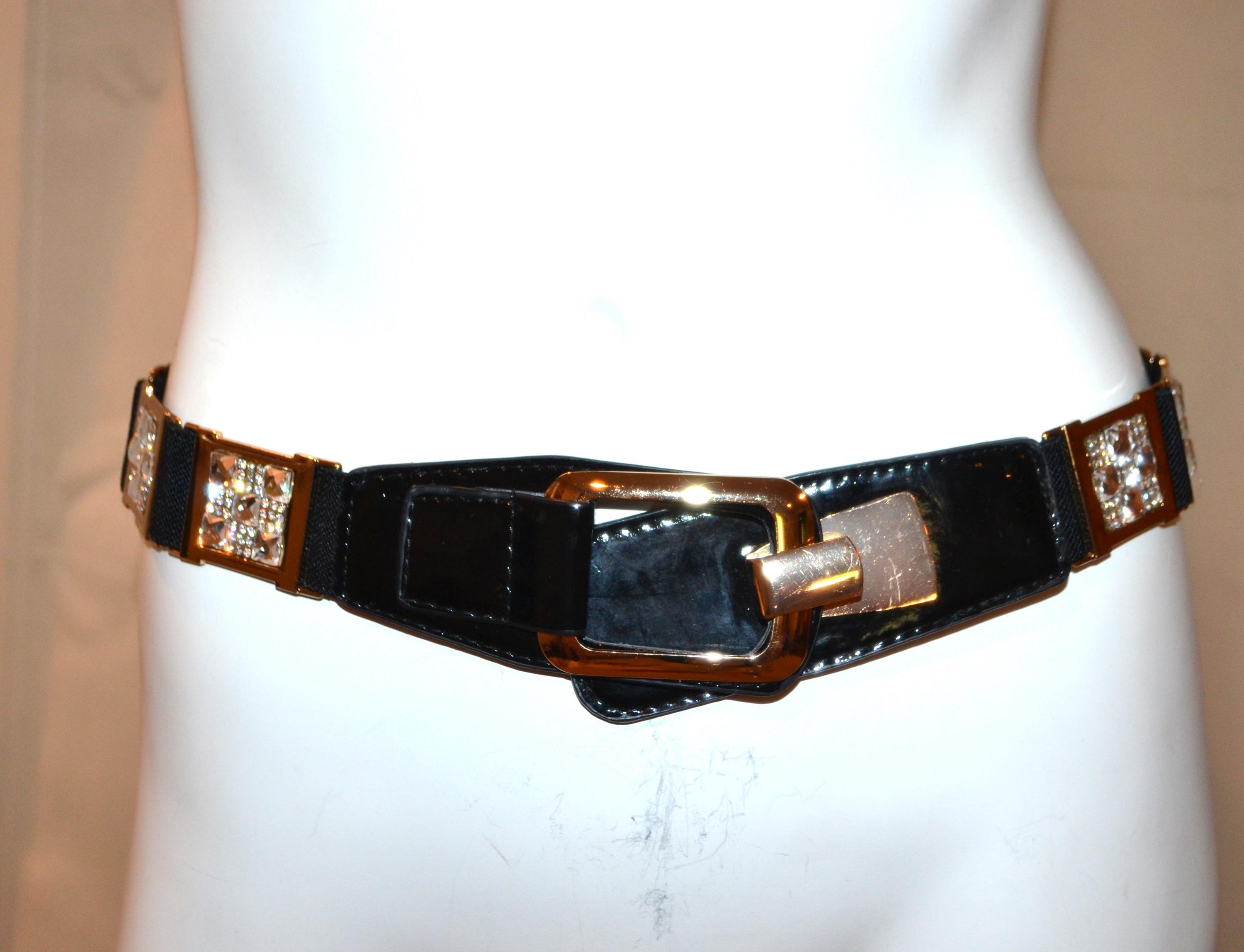 Vintage BRIGHTON B60113 Black Patent Leather Bling Crystal Embellished Belt 34 Brighton Rhinestone Belts for Women | eBay main image 2