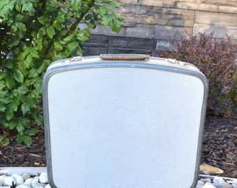 Vintage Suitcase Champagne and Gray 1950&#39;s Prop Use or Display Steampunk Retro Unisex
