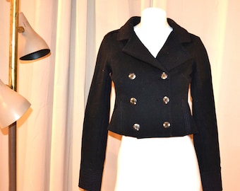 Wool Coat Vintage Black Crop  Bolero European Style Double Breasted