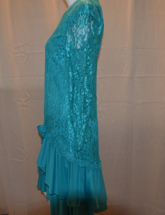 Vintage Dress Peacock Blue Lace Victorian Formal … - image 5