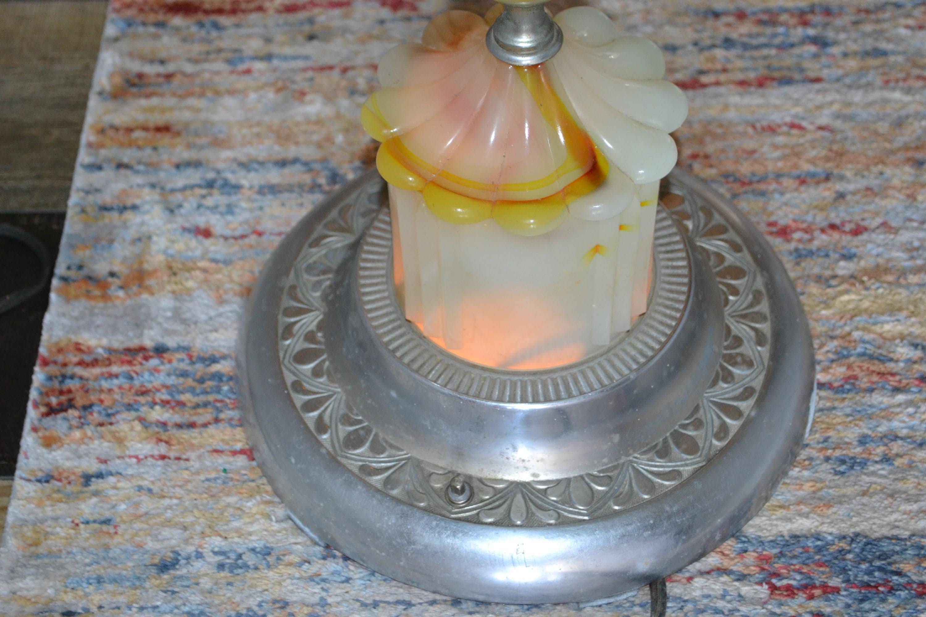 置物 mico Lot - Mico Art Deco Slag Glass & Brass Ashtray Stand