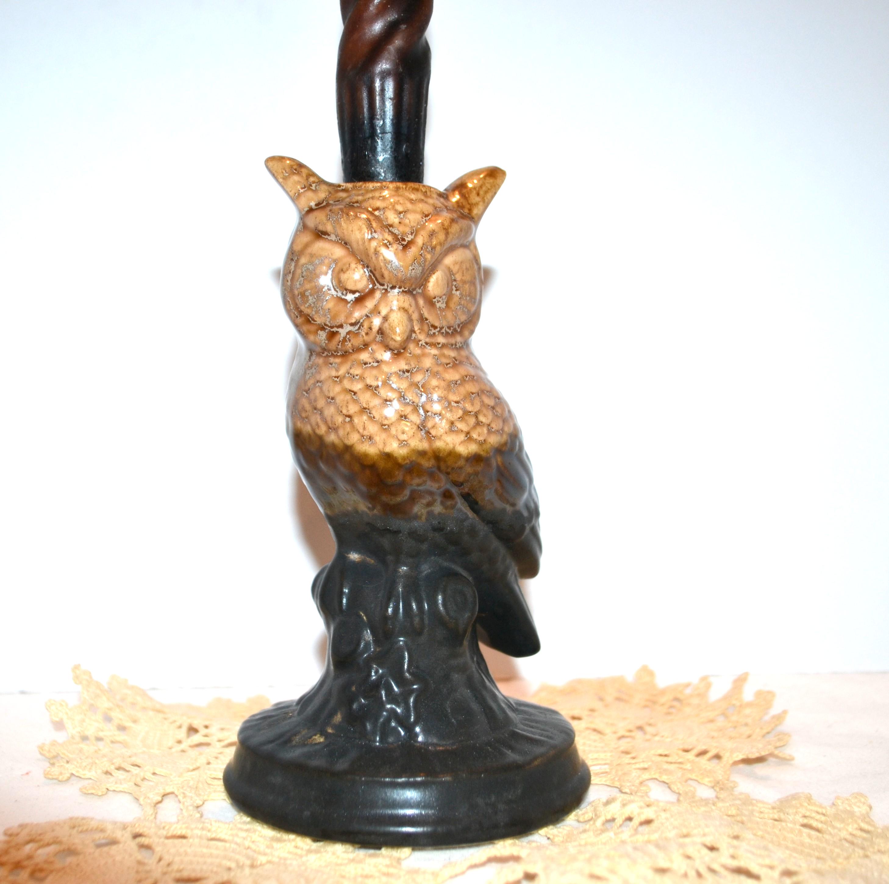 Vintage Owl Tabletop Candle Holder Decor Kitsch Cottage Core Retro 1970's