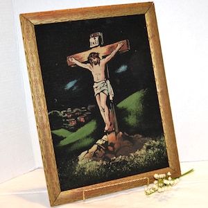 Vintage Jesus on Cross Crucifix on Black with Frame