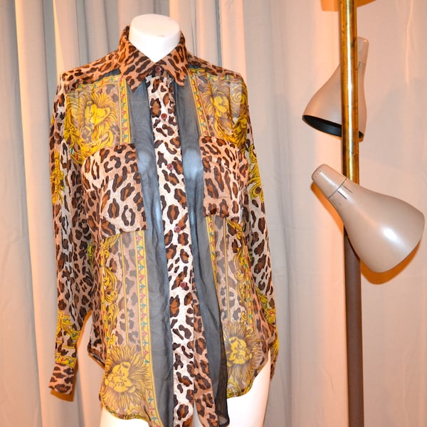 Vintage Blouse 90's Baroque Lions Prints and More on Silk