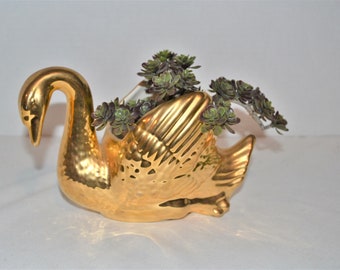 Vintage Swan Gold Dish with Ceramic Soap Sponge Bath Goods