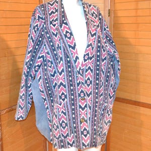 Vintage Oversize Denim & Aztec Southwestern Native Blazer