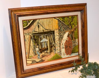 Vintage Painting Country Lumber Mill H. Hargrove