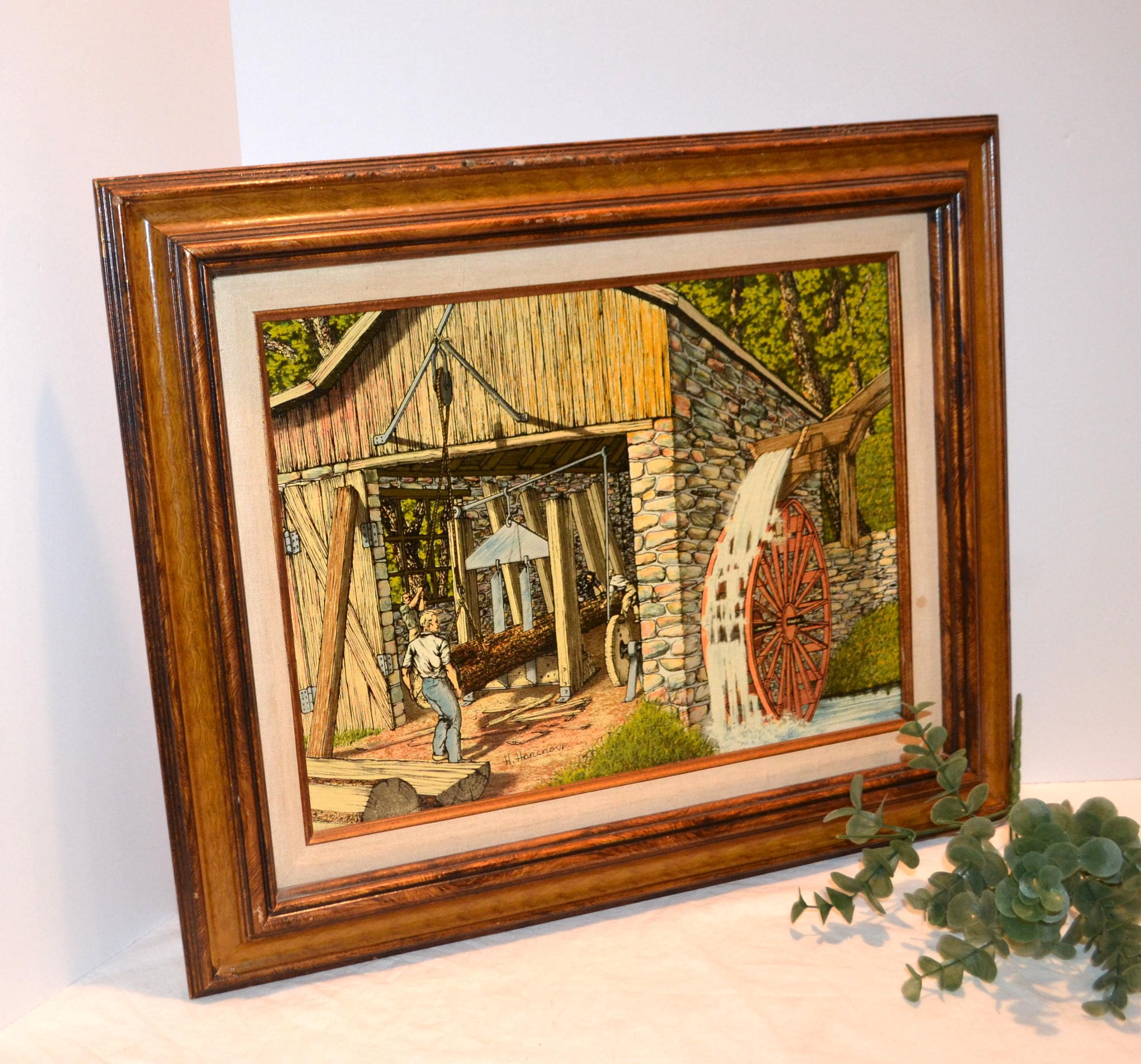 Vintage Painting Country Lumber Mill H. Hargrove - Etsy