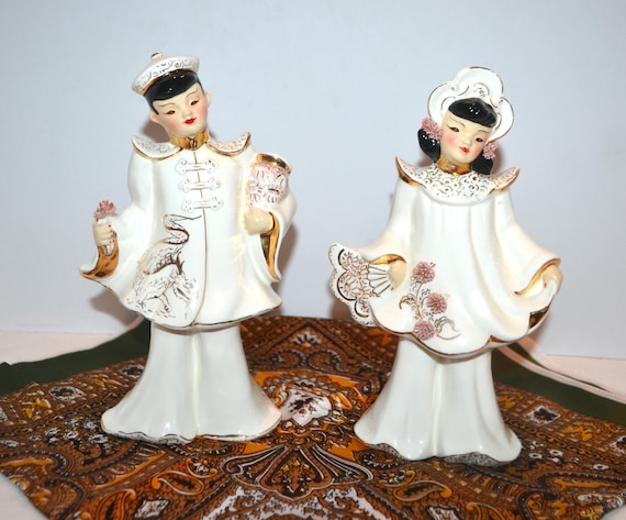 Vintage 1950's Statues Asian Couple Florence Ceramics Pasadena - Etsy