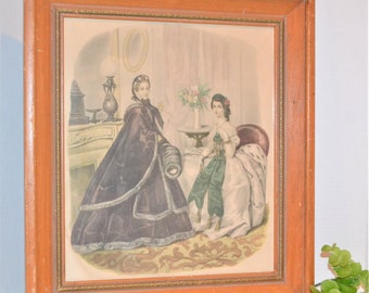 Vintage French Lady Godeys In The Parlor Framed