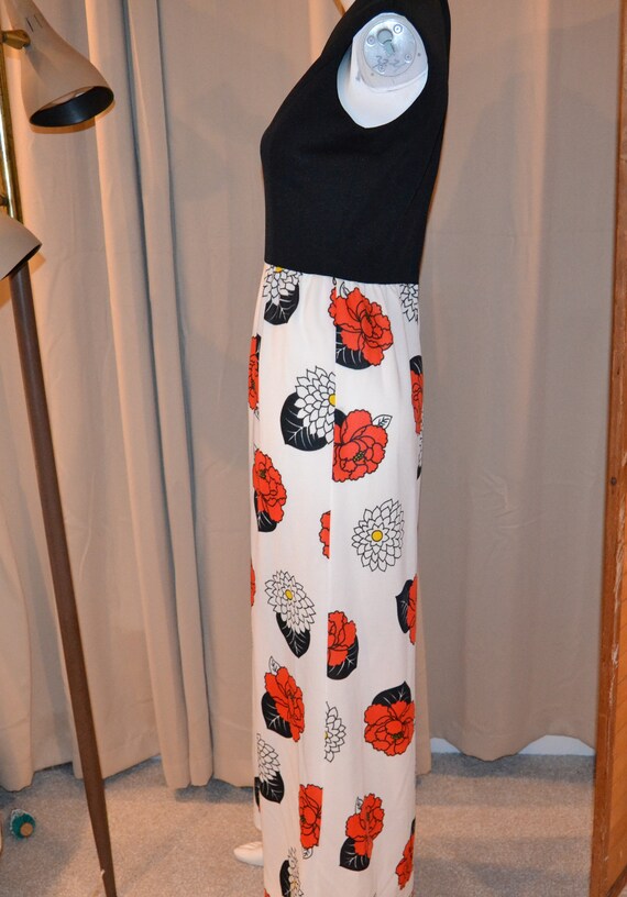 Vintage Black and Flower Power Dress Maxi Hostess… - image 3