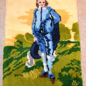 Wall Hanging French Blue Boy Latch Hook Maximalism Victorian Colonial