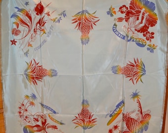 Vintage Tablecloth Souvenir Aloha Hawaii with Fringe and Beautiful Graphics