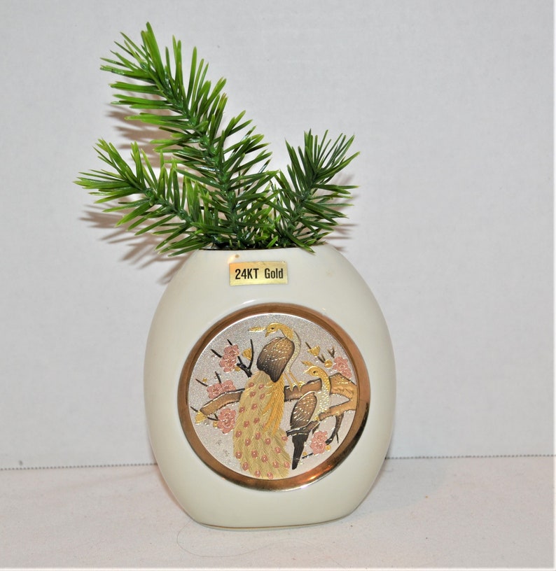Vintage Chokin Art Peacock Vase