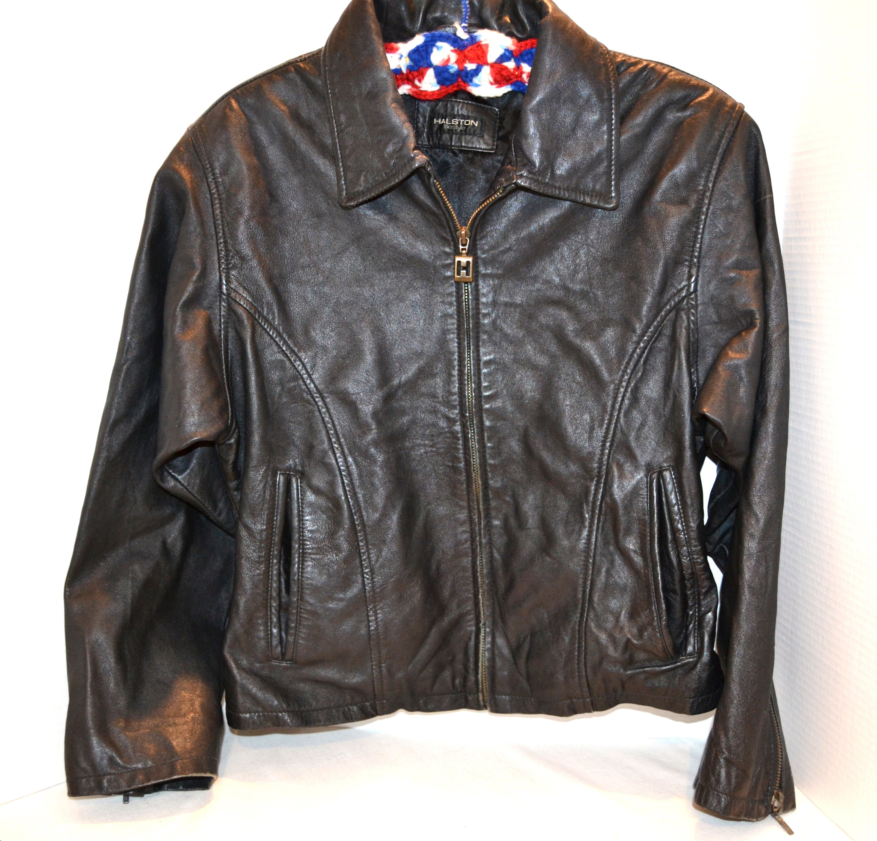 Halston leather deals jacket