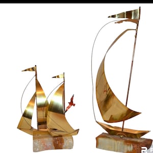 Vintage Sailboat Tall Sails on Onyx with Minimalism to Maximalism Metals Yosi California