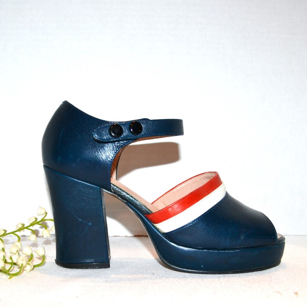 Vintage Shoe Peep Platform Heel Ankle Wrap