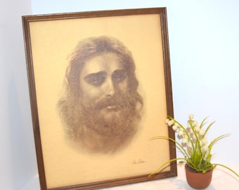 Arte de la década de 1940: "Cristo compasivo" en sepia, enmarcado.