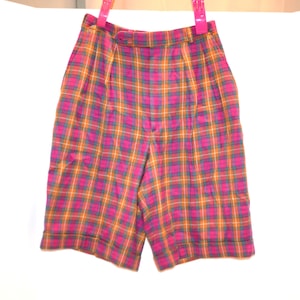 Vintage Bermuda Wool Shorts 1960&#39;s Plaid High Waist Boyfriend